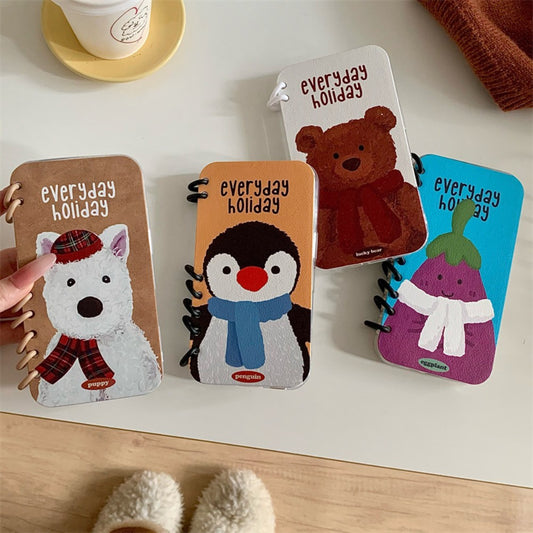 Notebook Style iPhone Case with Cartoon Scarf Wearing Animal Design, Cute and Protective Cover for iPhone