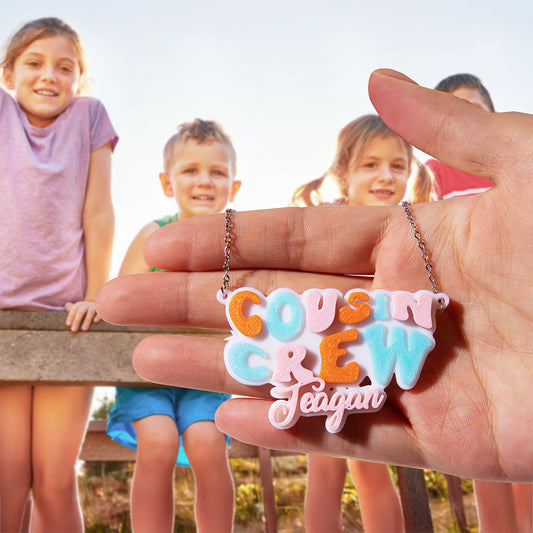 Personalized Cousin Crew Necklace,Name Jewelry, Family Decoration, Custom Keepsake Gift for Kids and Adults, Unique 3D Design Ornament