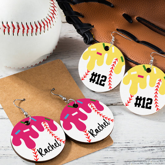 Personalized Baseball Ice Cream Drip Earrings, Fun Dessert and Sports Inspired Jewelry, Unique Baseball and Ice Cream Charm Earrings, Cute and Playful Gift for Sports Fans