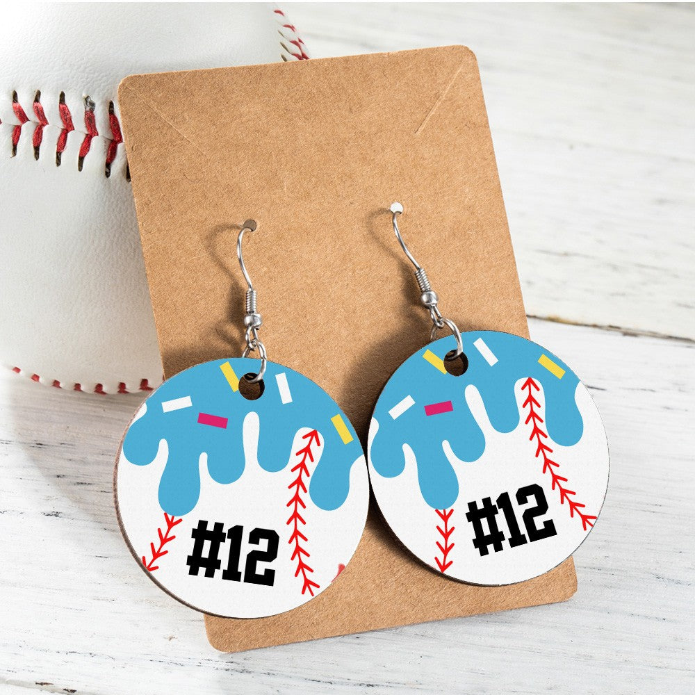 Personalized Baseball Ice Cream Drip Earrings, Fun Dessert and Sports Inspired Jewelry, Unique Baseball and Ice Cream Charm Earrings, Cute and Playful Gift for Sports Fans