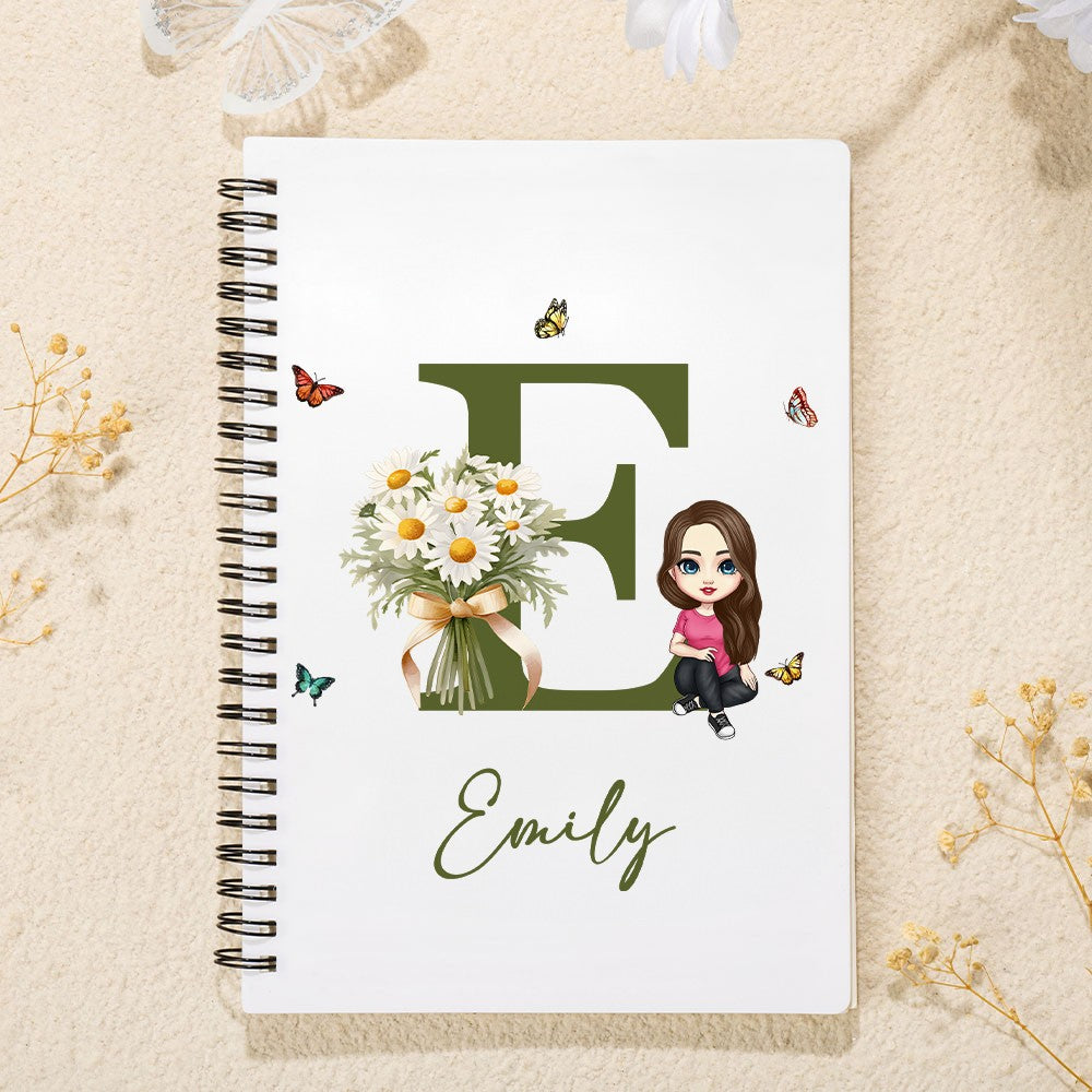 Personalized Cartoon Character Butterfly Notebook with Birth Flower & Name, A5 Spiral Notebook, School Supplies, Birthday/Christmas Gift for Girl/Her
