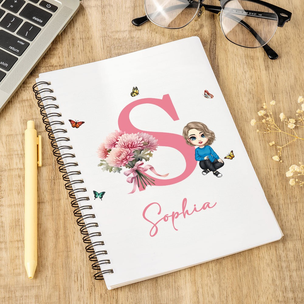 Personalized Cartoon Character Butterfly Notebook with Birth Flower & Name, A5 Spiral Notebook, School Supplies, Birthday/Christmas Gift for Girl/Her