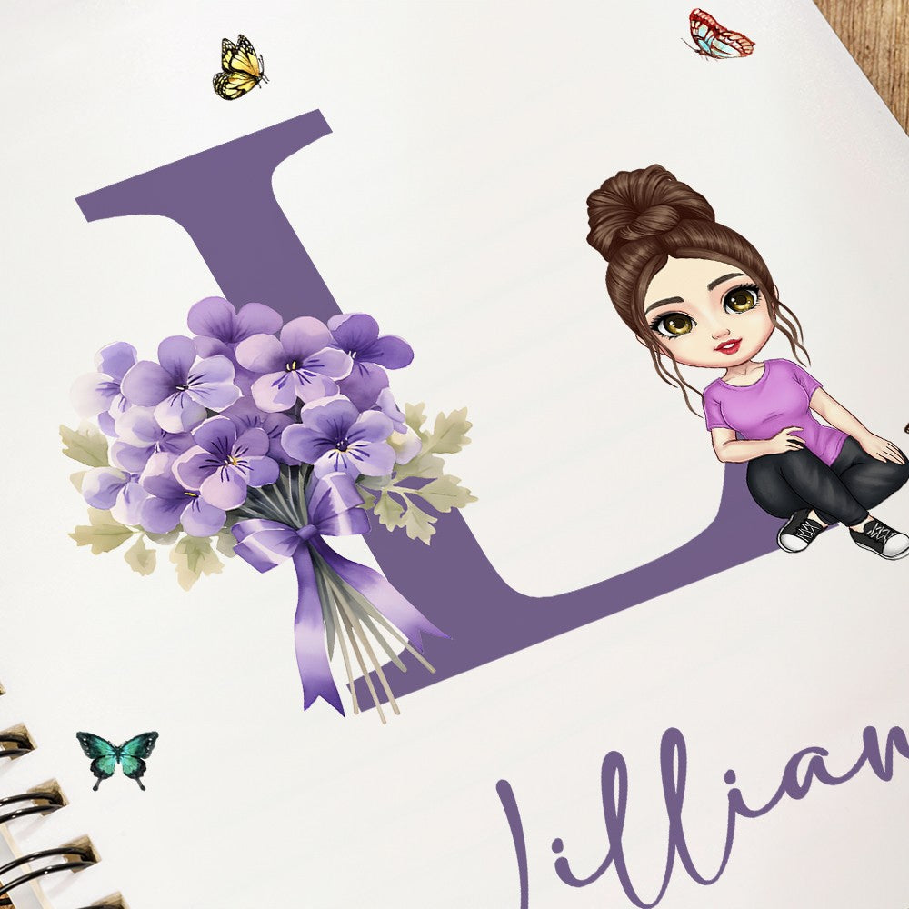 Personalized Cartoon Character Butterfly Notebook with Birth Flower & Name, A5 Spiral Notebook, School Supplies, Birthday/Christmas Gift for Girl/Her