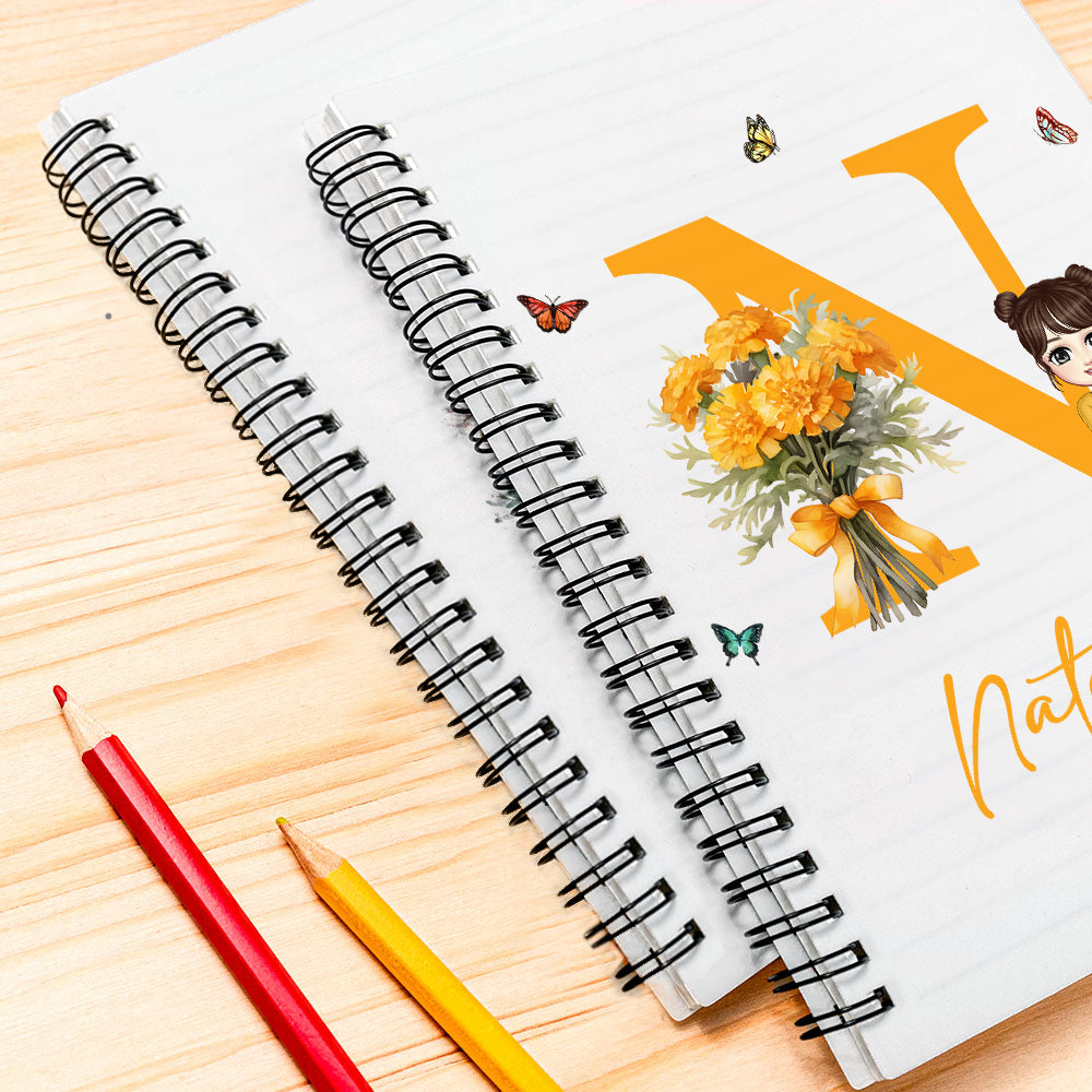 Personalized Cartoon Character Butterfly Notebook with Birth Flower & Name, A5 Spiral Notebook, School Supplies, Birthday/Christmas Gift for Girl/Her
