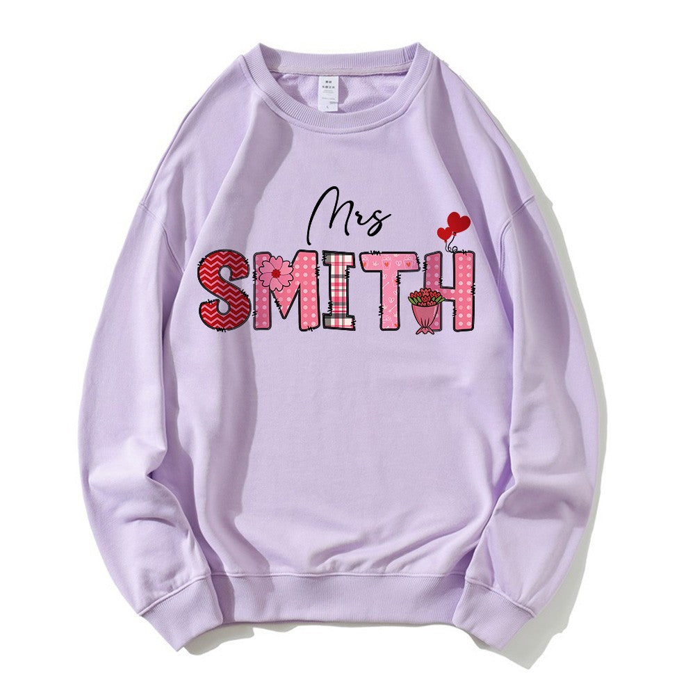Customizable Name Teacher Valentine's Day T-Shirt and Sweatshirt, Personalized Love Heart Design Apparel for Educators, Cozy Gift for Teachers