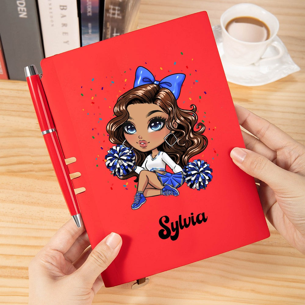 Personalized Cartoon Cheerleading Girl Notebook with Pen, Customized Name Travel Journal, Gift for Cheerleaders/Coaches/Cheerleading Fans