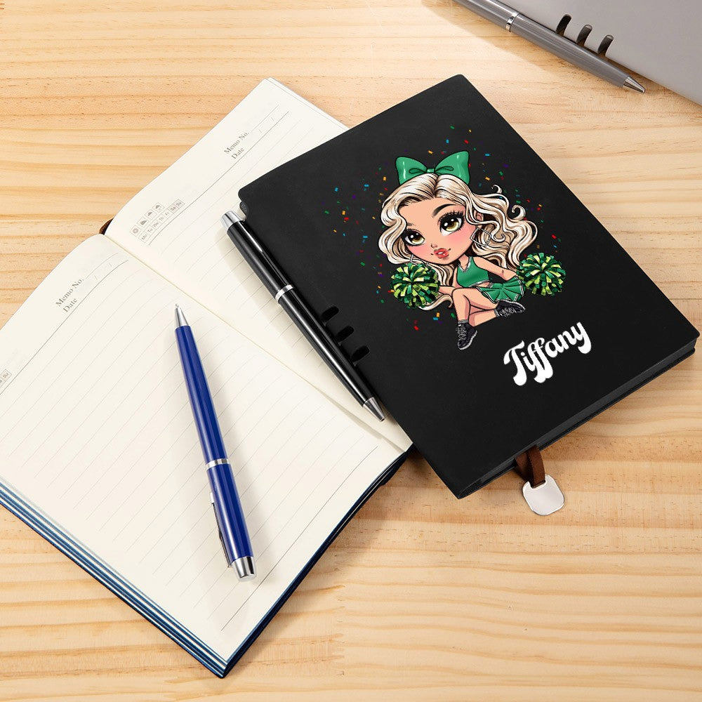Personalized Cartoon Cheerleading Girl Notebook with Pen, Customized Name Travel Journal, Gift for Cheerleaders/Coaches/Cheerleading Fans