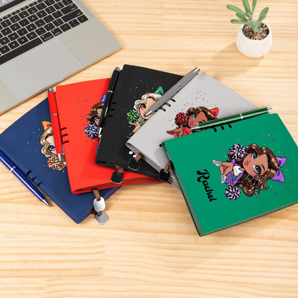 Personalized Cartoon Cheerleading Girl Notebook with Pen, Customized Name Travel Journal, Gift for Cheerleaders/Coaches/Cheerleading Fans