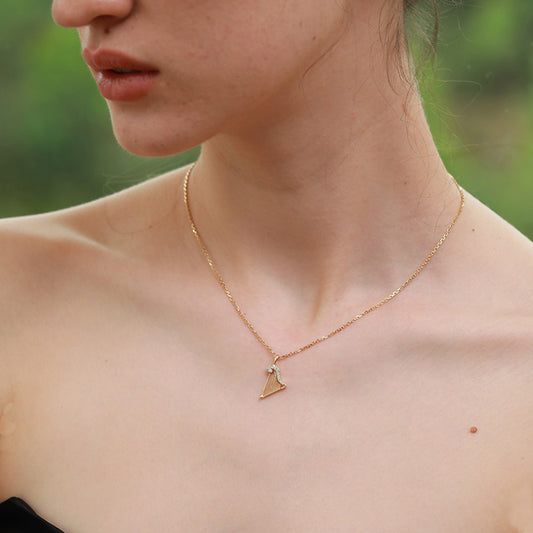 Gold Harp Pendant Necklace with Crystal Detail, Elegant Minimalist Jewelry for Women