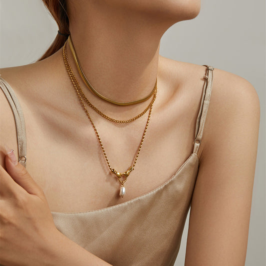 Gold Layered Hand of Protection Necklace with Faux Pearl Pendant , Elegant Women's Jewelry