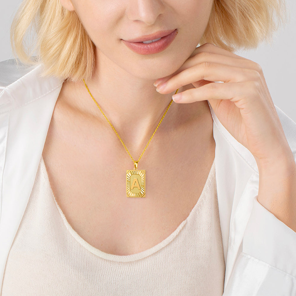 Engravable 18K Gold Plated Initial Tag Pendant Necklace, Free Chain Free Gift Box