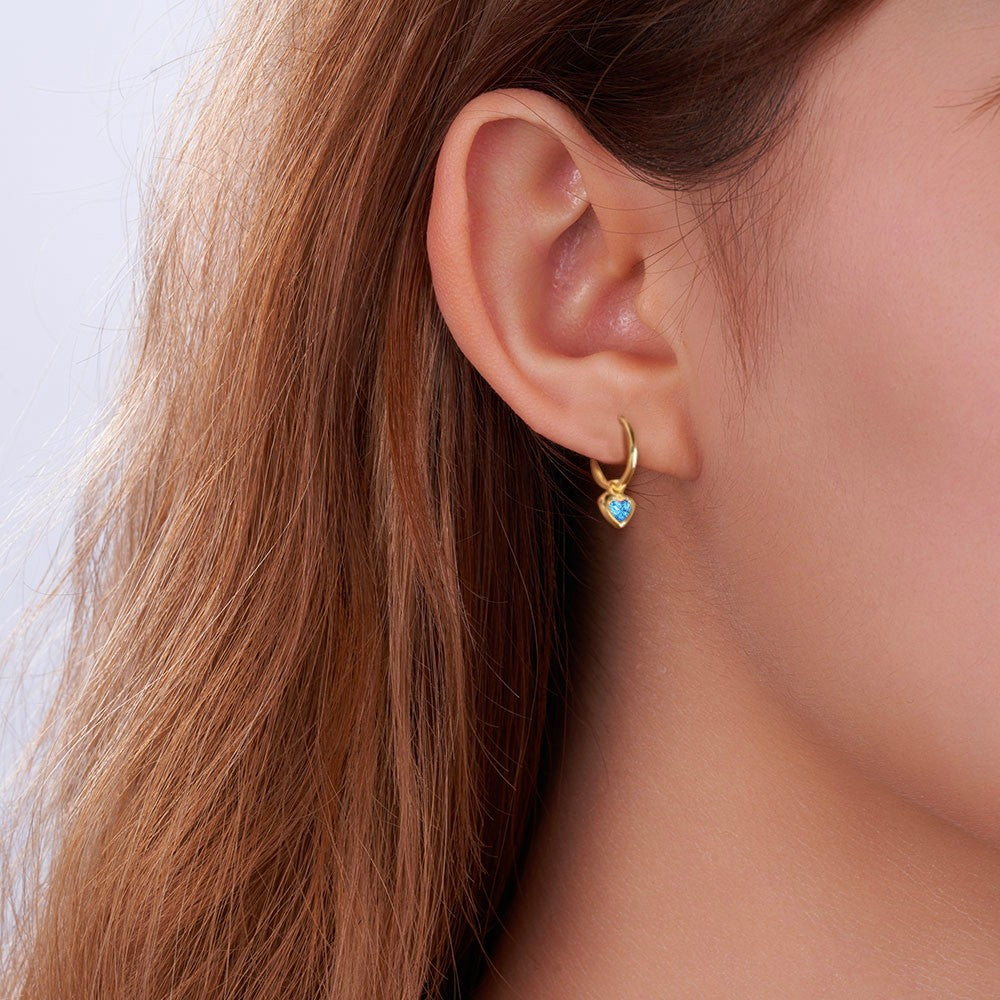 Personalized Heart Birthstone Earrings, Dainty Sterling Silver Birthstone Hoop Earrings, Birthday/Valentine's Day/Mother's Day Gifts for Women/Her