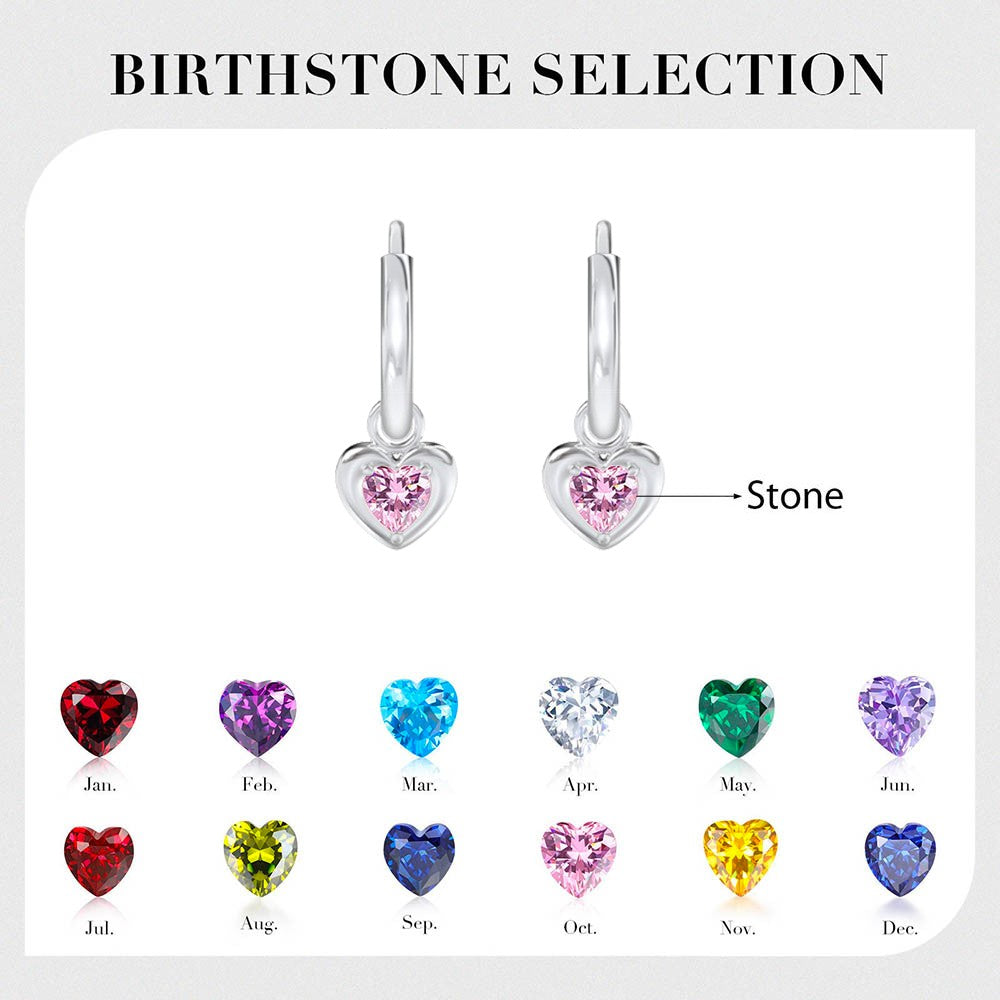 Personalized Heart Birthstone Earrings, Dainty Sterling Silver Birthstone Hoop Earrings, Birthday/Valentine's Day/Mother's Day Gifts for Women/Her