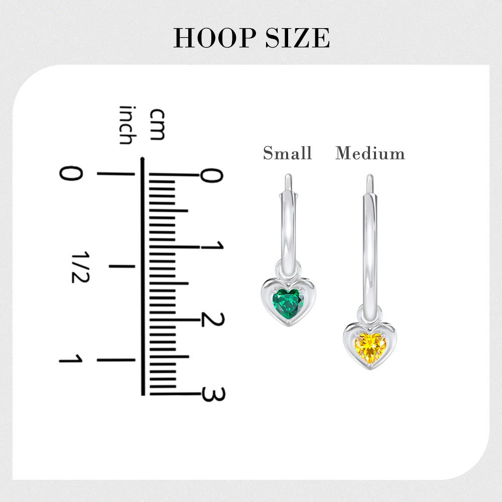 Personalized Heart Birthstone Earrings, Dainty Sterling Silver Birthstone Hoop Earrings, Birthday/Valentine's Day/Mother's Day Gifts for Women/Her