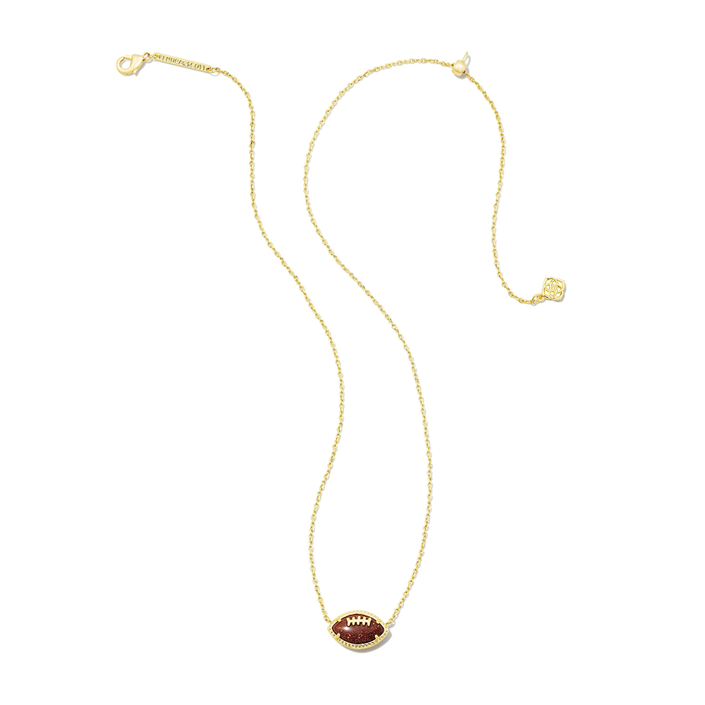 Sparkling Orange Goldstone Football Pendant Necklace, Perfect Gift for Sports Lovers