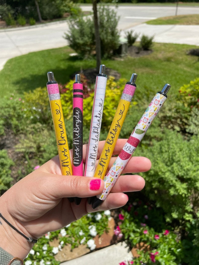 Glitter teacher gel pen | personalized pen | Pencil pen | crayon pen | Notebook paper pen | Apple pen | teacher gift | Teacher appreciation