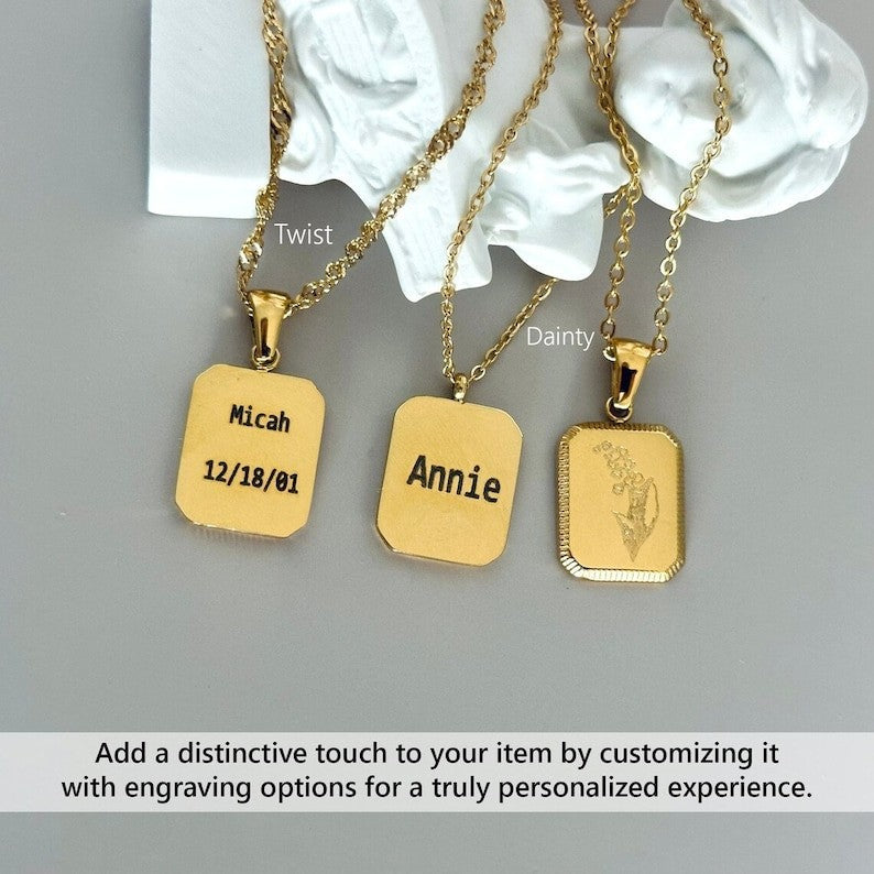 18K GOLD Birth Month Flower Necklace Birth Flower Square Zodiac Lotus Floral Pendant WATERPROOF Jewelry Birthday Gift for Her