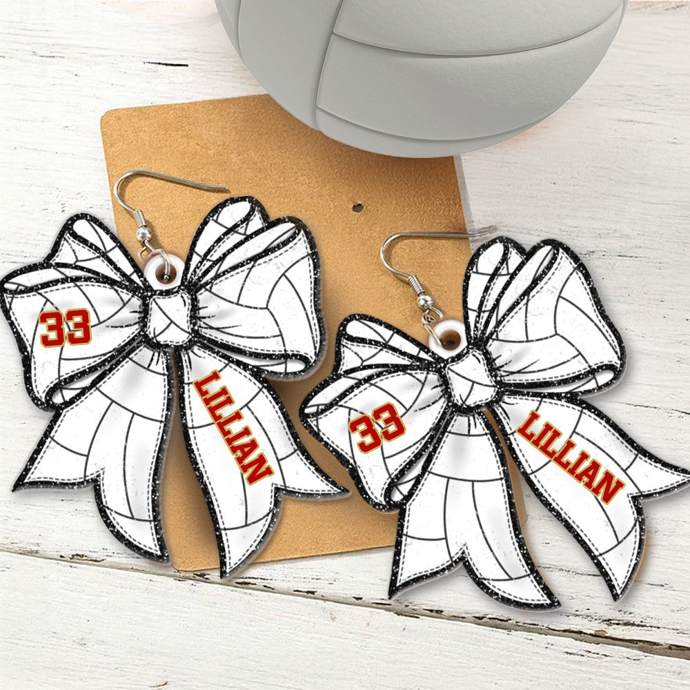 Personalized Name and Number Sports Ball Bow Earrings, Custom Acrylic Sports Jewelry, Birthday/Appreciation Gift for Sports Players/Coaches/Teammates