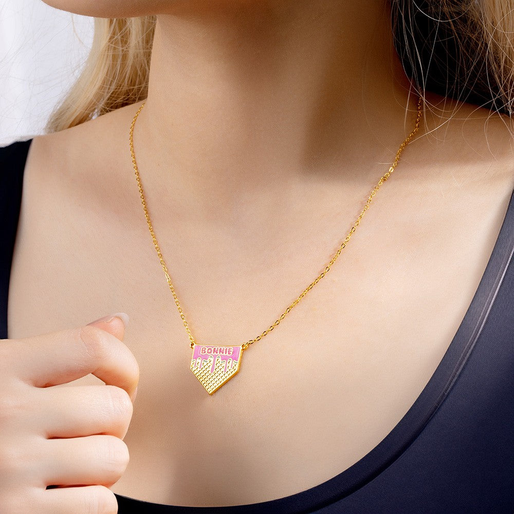 Custom Name & Number Baseball/Softball Ice Cream Dripping Necklace, Sterling Silver 925 Sports Jewelry, Gift for Baseball & Softball Players/Fans