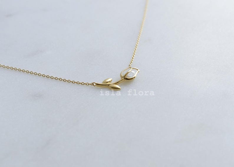 Dainty Enclosed Opal Tulip Wrap Necklace, Simple, Gold, Silver Elegant Aesthetic, Minimal Jewelry, bridesmaid, Delicate, Layering Her Gift