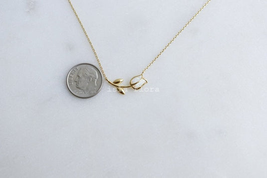 Dainty Enclosed Opal Tulip Wrap Necklace, Simple, Gold, Silver Elegant Aesthetic, Minimal Jewelry, bridesmaid, Delicate, Layering Her Gift