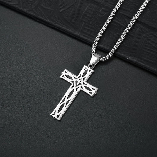 Custom Family Name Cross Necklace for Men – Personalized Christian Pendant, Unique Gift for Dad, Husband or Son