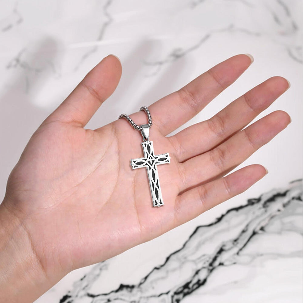 Custom Family Name Cross Necklace for Men – Personalized Christian Pendant, Unique Gift for Dad, Husband or Son