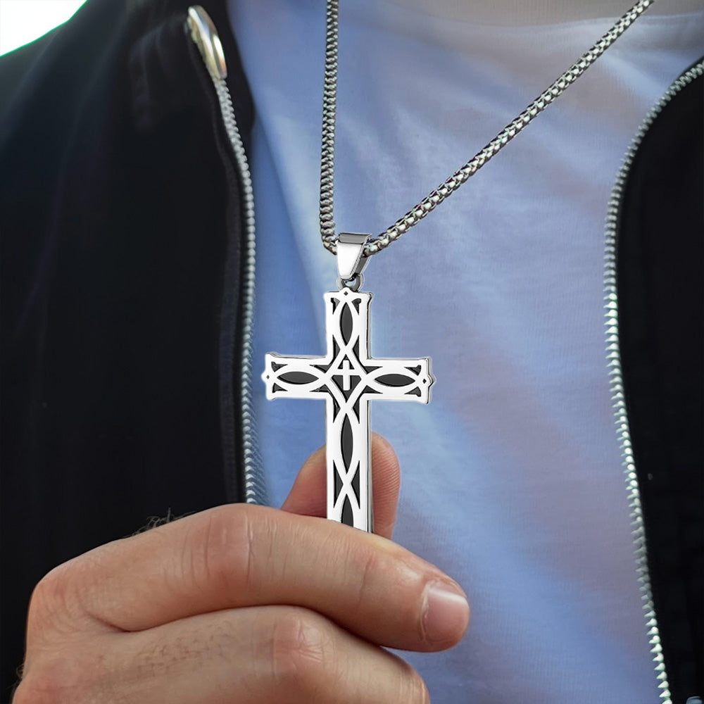 Custom Family Name Cross Necklace for Men – Personalized Christian Pendant, Unique Gift for Dad, Husband or Son