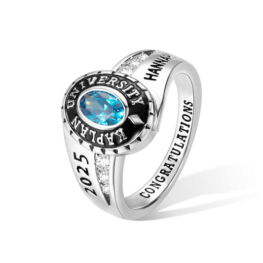 Custom Woman Birthstone School Class Ring with Engraved Text, High School University Graduation Ring, Graduation Gift for Class of 2025 Graduates