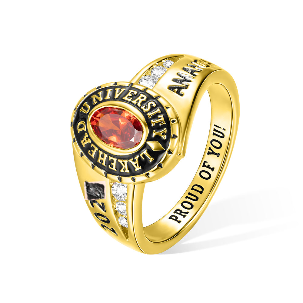 Custom Woman Birthstone School Class Ring with Engraved Text, High School University Graduation Ring, Graduation Gift for Class of 2025 Graduates