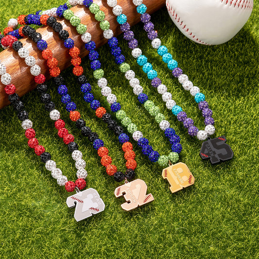 Custom Baseball Softball Sports Rhinestone Beaded Drip Necklace