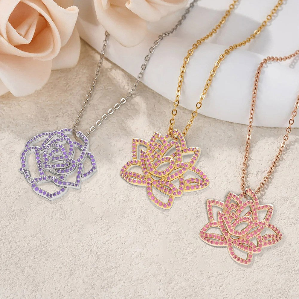 Custom Birth Flower & Birthstone Necklace – Personalized Floral Pendant with Adjustable Chain, Meaningful Gift for Her