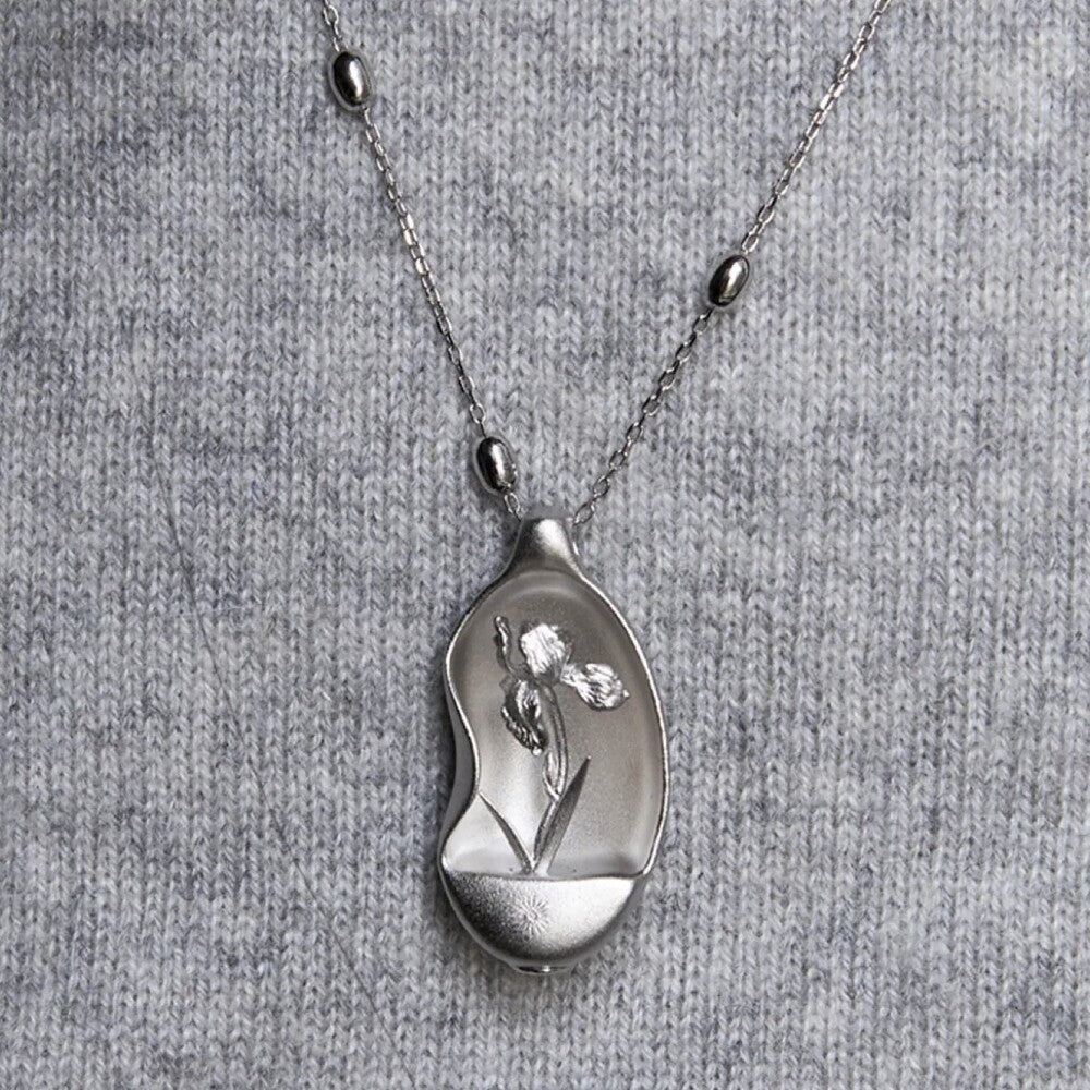 Interchangeable Flower Pendant Necklace – 925 Sterling Silver Stone Heart Seed with Tulip, Iris, or Lily of the Valley Options, Unique Botanical Jewelry