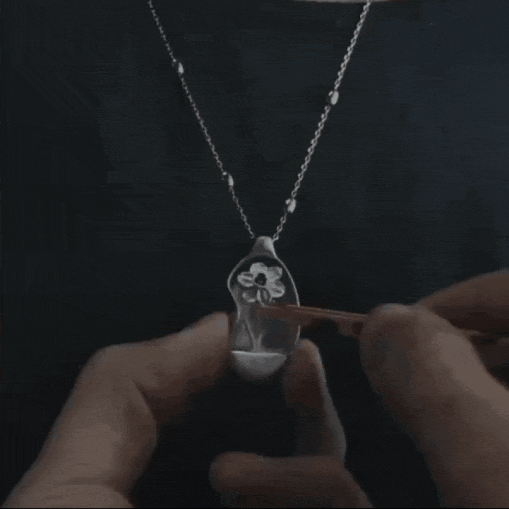 Interchangeable Flower Pendant Necklace – 925 Sterling Silver Stone Heart Seed with Tulip, Iris, or Lily of the Valley Options, Unique Botanical Jewelry