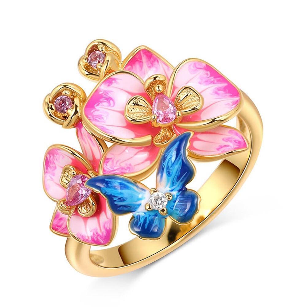 Butterfly Loves Flower Jewelry Set – Phalaenopsis Orchid Enamel Sterling Silver Ring, Necklace & Earrings for Women, Nature-Inspired Gift