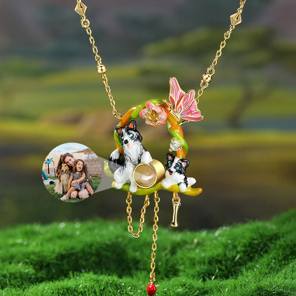 Personalized Border Collie Necklace with Photo Projection – Enamel Dog Pendant, Custom Pet Memorial Gift for Dog Lovers