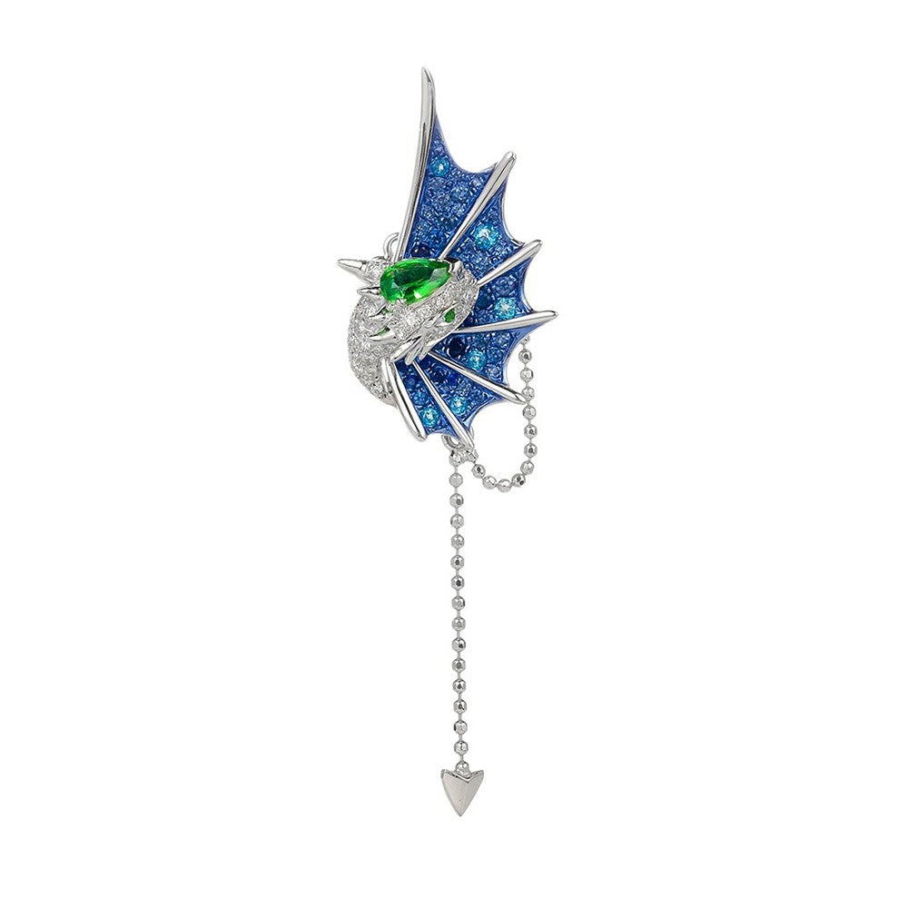 Fantasy Dragon Tassel Earring – 18K Gold Plated Silver Dangle Stud or Clip-On Ear Cuff, No Piercing Cartilage Jewelry for Women & Teens