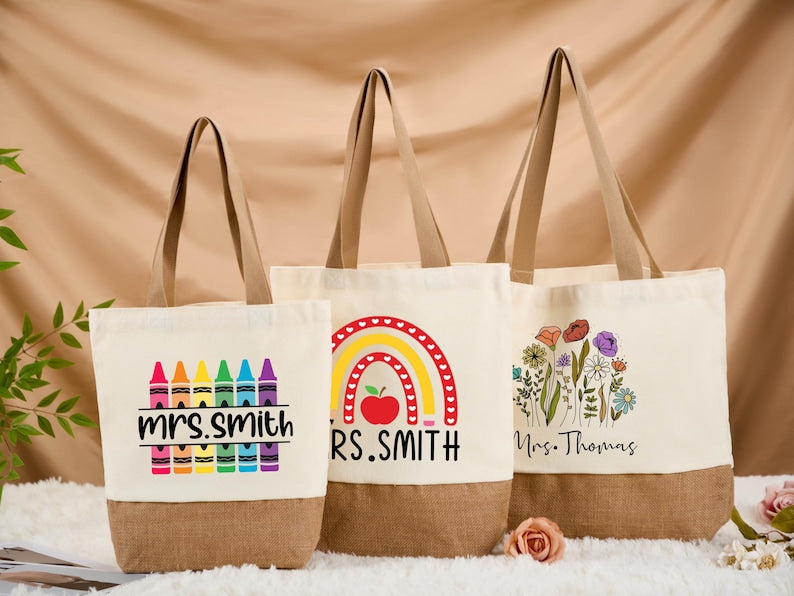 Personalized Name Teacher Tote Bag,Custom Teacher Name Bag,School Gift Totes,Back To School,Thank You Teacher Present,Gift for Teacher