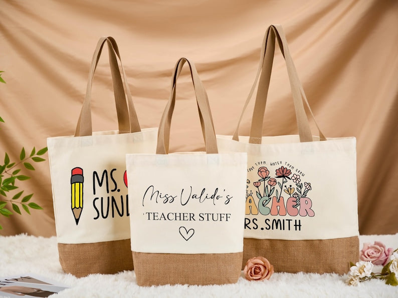 Personalized Name Teacher Tote Bag,Custom Teacher Name Bag,School Gift Totes,Back To School,Thank You Teacher Present,Gift for Teacher