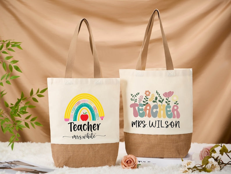 Personalized Name Teacher Tote Bag,Custom Teacher Name Bag,School Gift Totes,Back To School,Thank You Teacher Present,Gift for Teacher