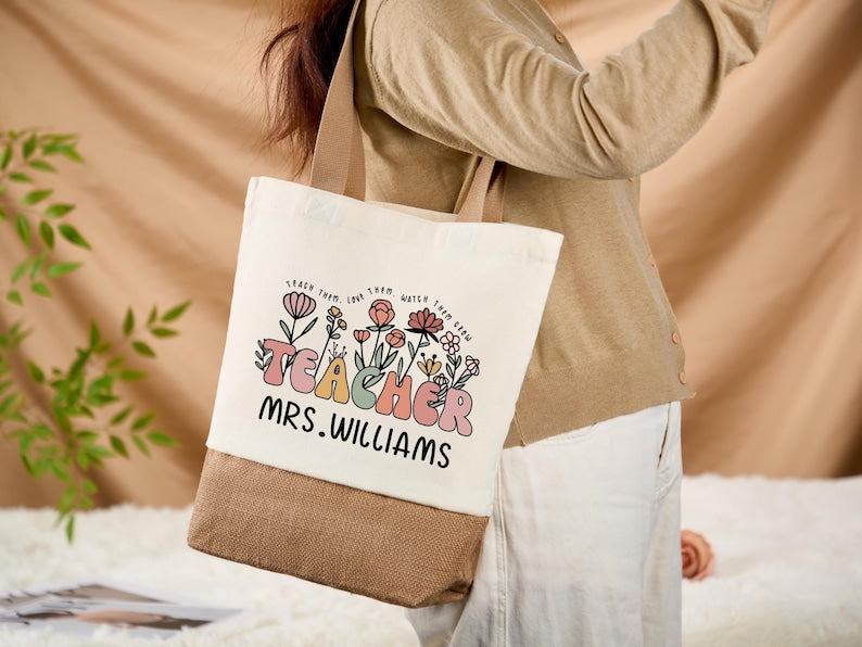 Personalized Name Teacher Tote Bag,Custom Teacher Name Bag,School Gift Totes,Back To School,Thank You Teacher Present,Gift for Teacher