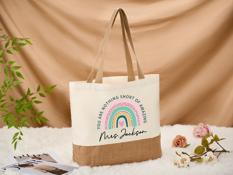 Personalized Name Teacher Tote Bag,Custom Teacher Name Bag,School Gift Totes,Back To School,Thank You Teacher Present,Gift for Teacher