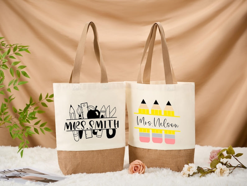 Personalized Name Teacher Tote Bag,Custom Teacher Name Bag,School Gift Totes,Back To School,Thank You Teacher Present,Gift for Teacher