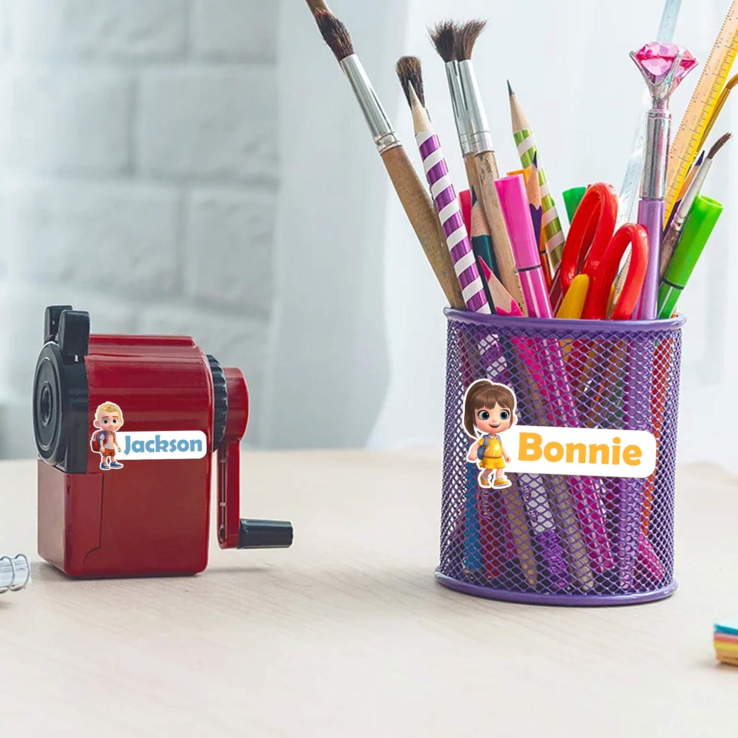 Custom Cartoon Character School Name Labels Set of 12, Cute Stickers for Notebooks, Water Bottles & Backpacks, Back to School/Birthday Gift for Kids