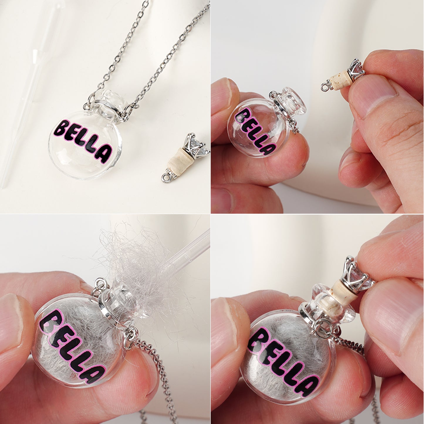 Personalized Pet Remembrance Necklace – Heart-Shaped Glass Fur Keepsake Pendant for Dog or Cat Hair, Personalized Pet Loss Gift