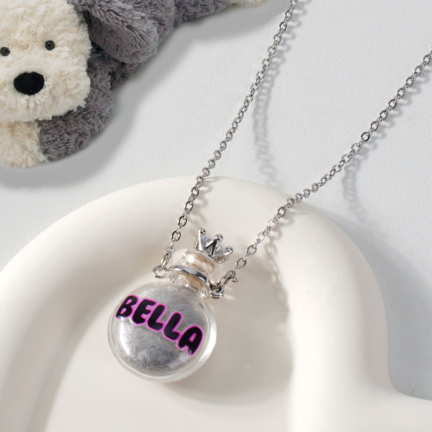 Personalized Pet Remembrance Necklace – Heart-Shaped Glass Fur Keepsake Pendant for Dog or Cat Hair, Personalized Pet Loss Gift