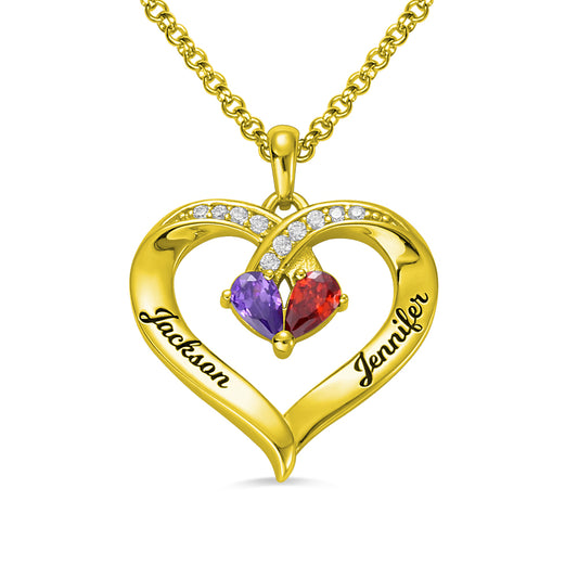 Forever Together Engraved Birthstone Necklace in Gold
