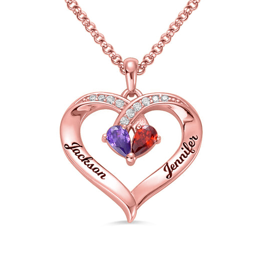 Forever Together Engraved Birthstone Necklace in Rose Gold