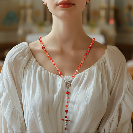 Custom Rosary Beads Cross Necklace Personalized Acrylic Explosion Beads Long Style Necklace with Photo