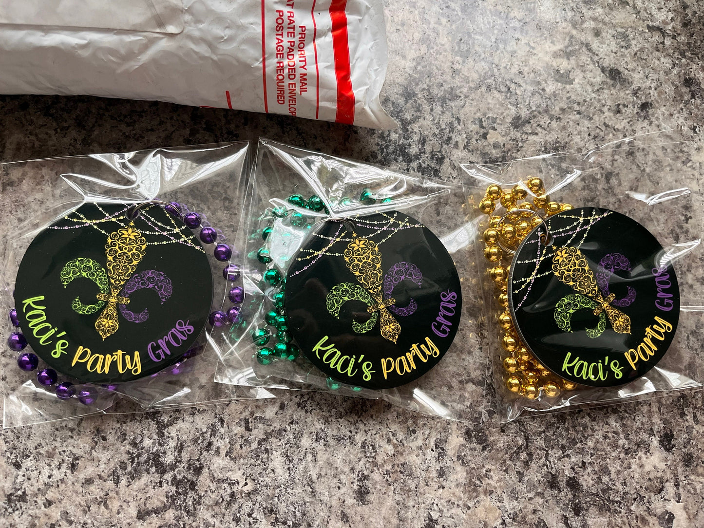 SINGLE-SIDED Mardi Gras Necklace Medallions - Customized with Full Color artwork (use a pre-made design or send in your own).  Bulk packs.